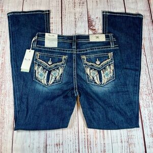 Miss Me Women's Mid Rise Aztec Bling Pocket Boot Cut Jeans Size 31